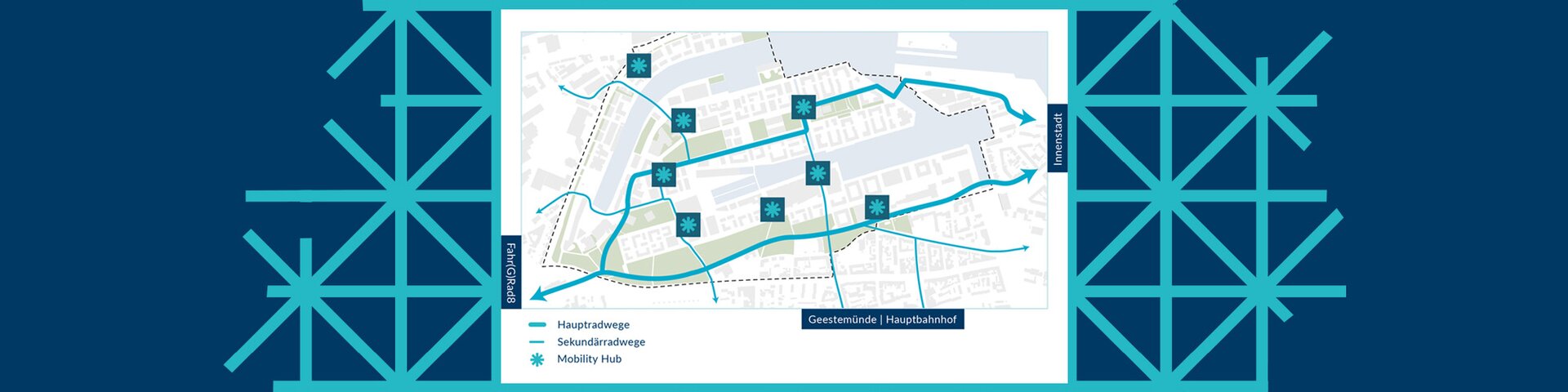 8 Mobility-Hubs | © Pressestelle, Magistrat der Stadt Bremerhaven Karte: Mobility-Hubs im Werftquartier | © Pressestelle, Magistrat der Stadt Bremerhaven