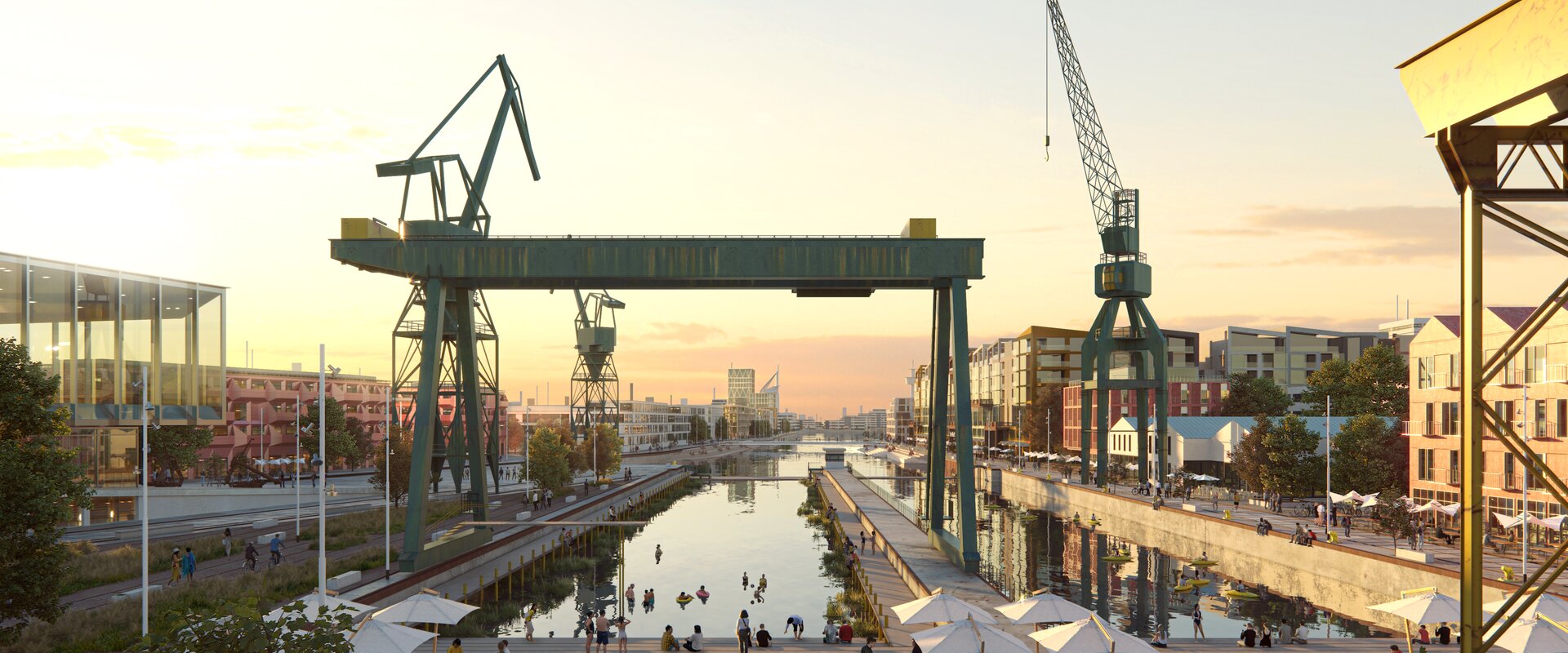 Mit einem Blick über den alten Werfthafen wird die maritim-industrielle Geschichte erlebbar.